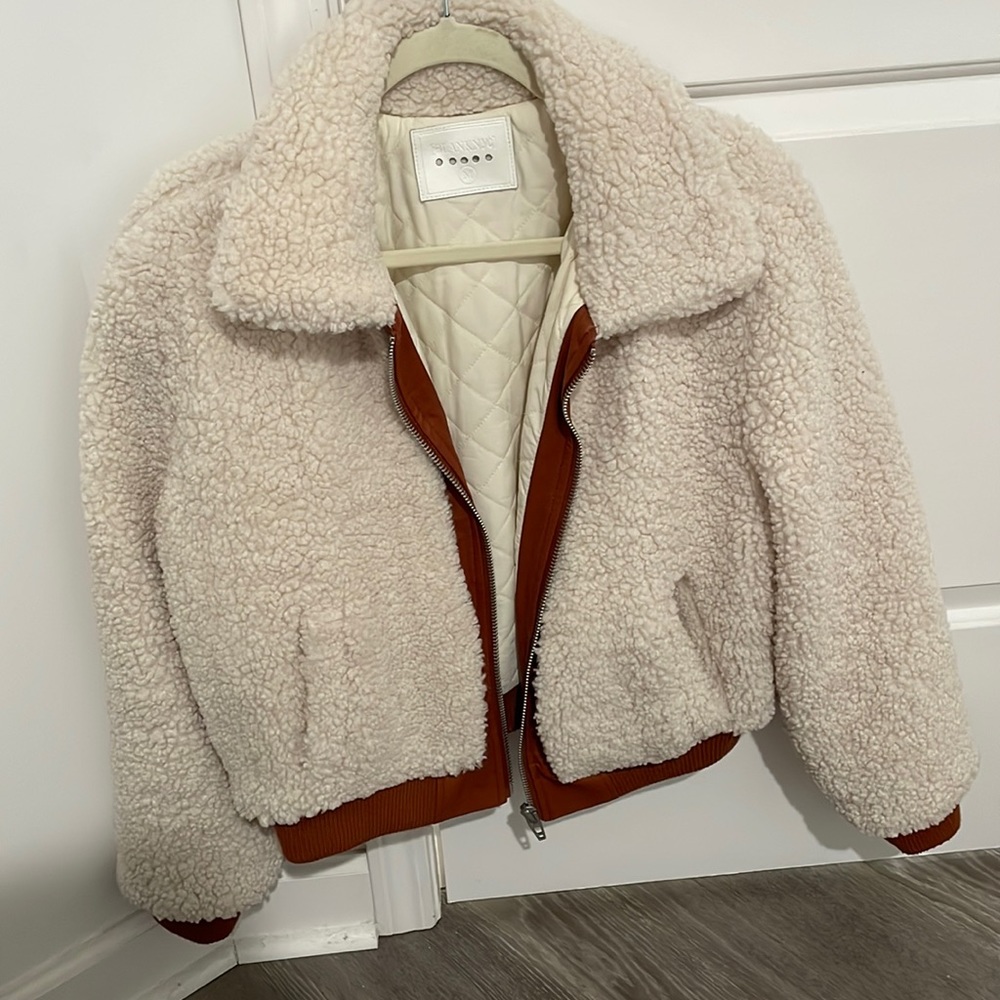 BLANK NYC fluffy jacket size M with leather detailing